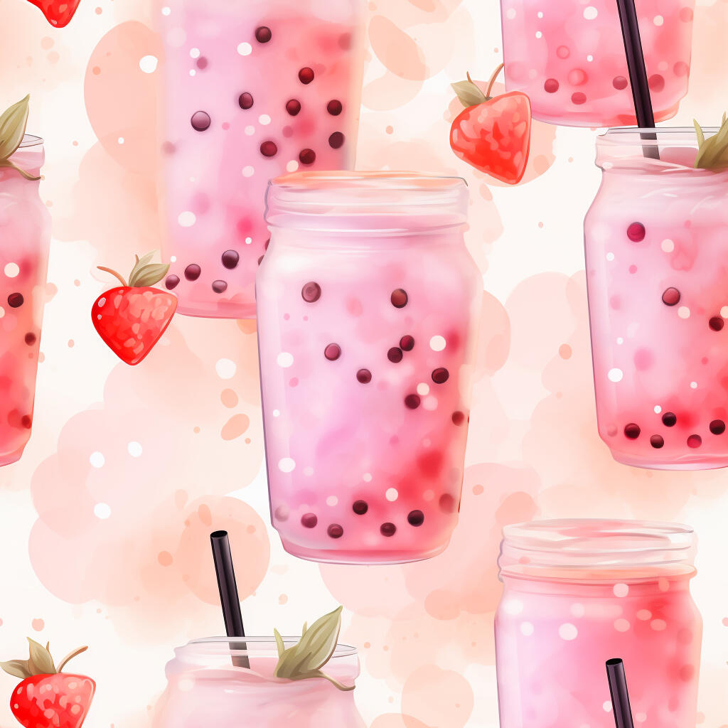 Pink Strawberry Smoothie Seamless Pattern